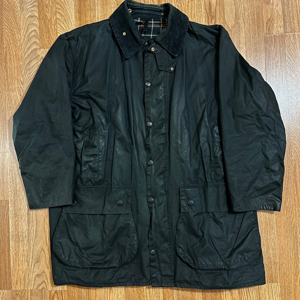 Barbour Border‎ Waxed Cotton Jacket Navy Blue Mens C48 122CM Plaid England A205